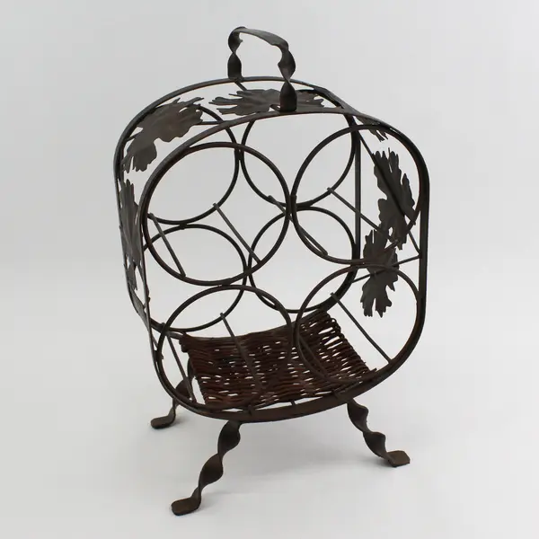 Brown Metal Grape Leaf 4 Bottle Portable Wine Rack