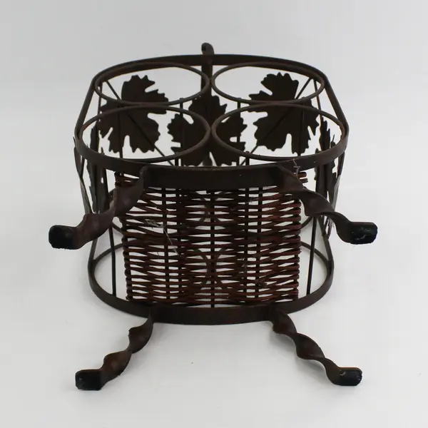 Brown Metal Grape Leaf 4 Bottle Portable Wine Rack