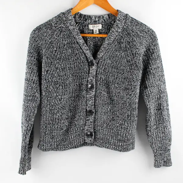 Style & Co. Women's XS Black & White Button Up Long Sleeve Cotton Knit Cardigan