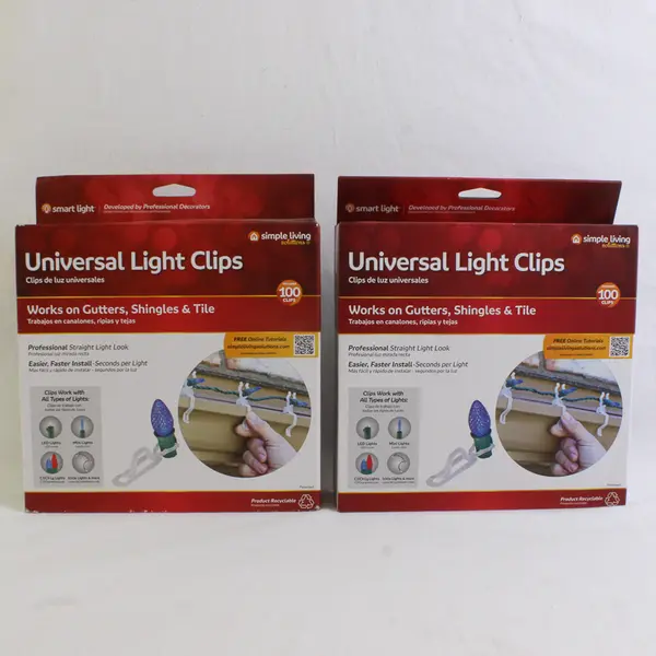Lot of 2 Boxes of 100 Universal Light Clips by Simple Living Solutions 2020, New