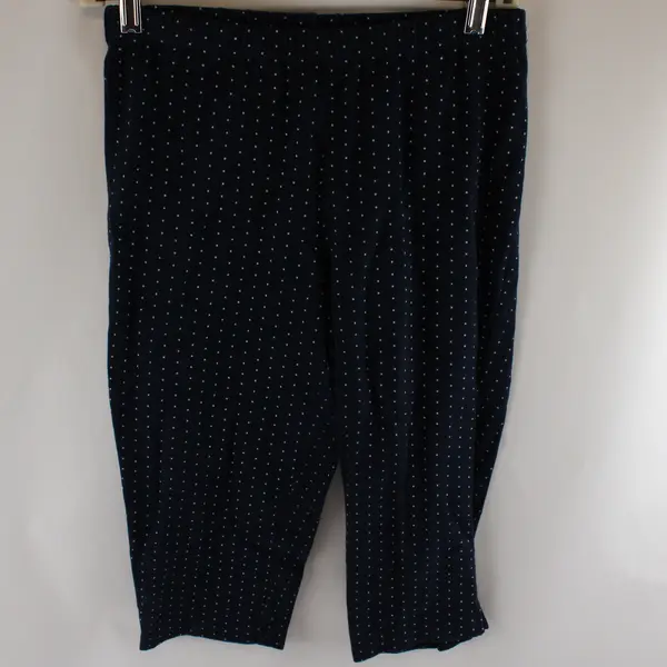 Basic White Polka Dot Navy Blue Capri Leggings Women's Small