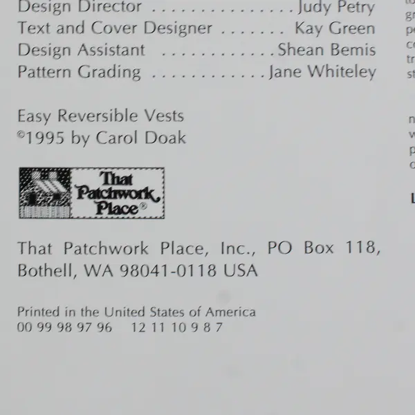 Vintage 1995 Easy Reversible Vests S/C Pattern Book, B211