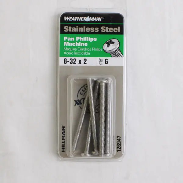 Weather Max Stainless Steel Pan Phillips Machine Screw 8-32 x 2 (6 Pcs Complete)