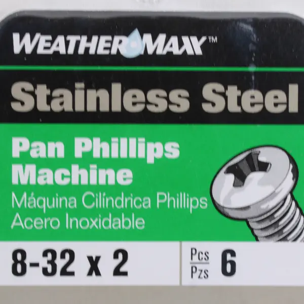 Weather Max Stainless Steel Pan Phillips Machine Screw 8-32 x 2 (6 Pcs Complete)