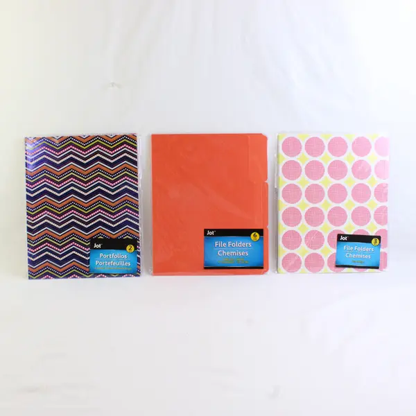 Lot Of Jot File Folders (6 Orange, 3 Pink/Yellow) & Portfolios (2 Chevron)
