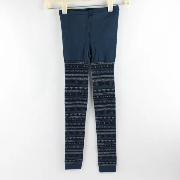 Montbell Women's M Blue Sweater Printed Footless Opaque Wool Blend Tights