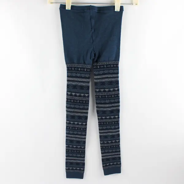 Montbell Women's M Blue Sweater Printed Footless Opaque Wool Blend Tights