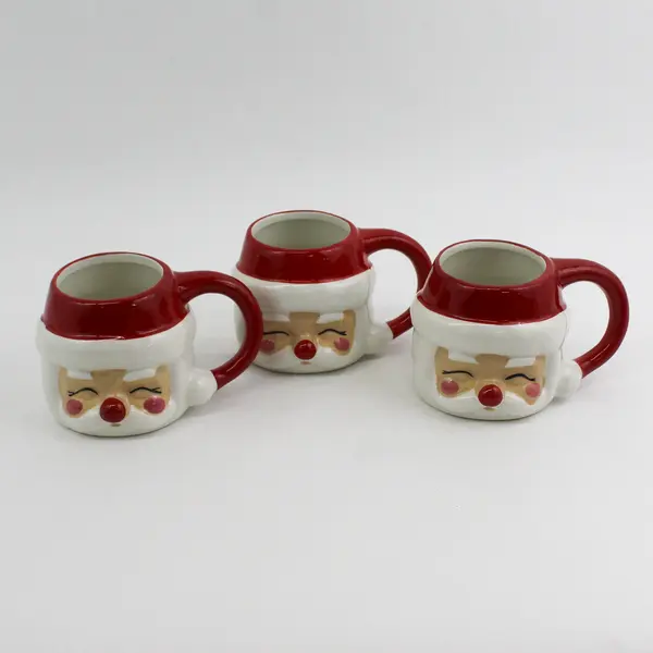 Lot of 3 Holiday Home Santa With Eyes Closed Ceramic Christmas Mugs