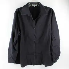 Foxcroft Women's 18W Black Non-Iron Stretch Shaped Fit Button Up Collared Shirt