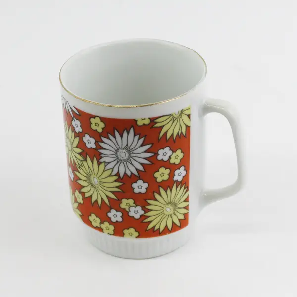 Vintage 1970's Orange, Yellow and White Floral Coffee Cup