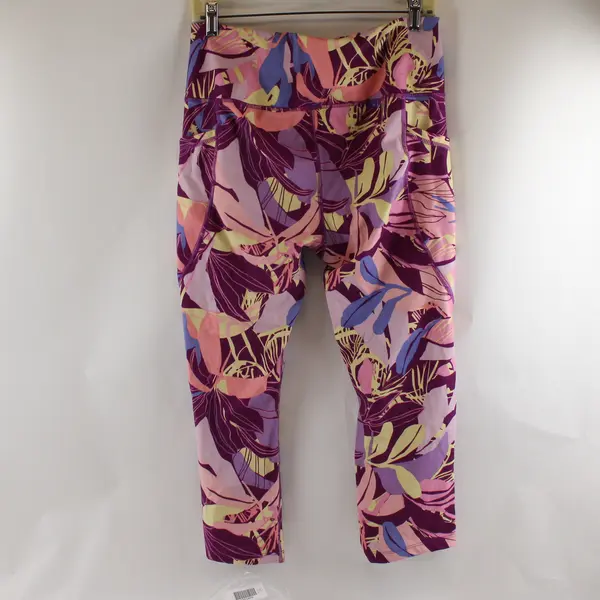 Avia Purple and Yellow Abstract Leaf Print Capri Leggings Women's Large 12-14