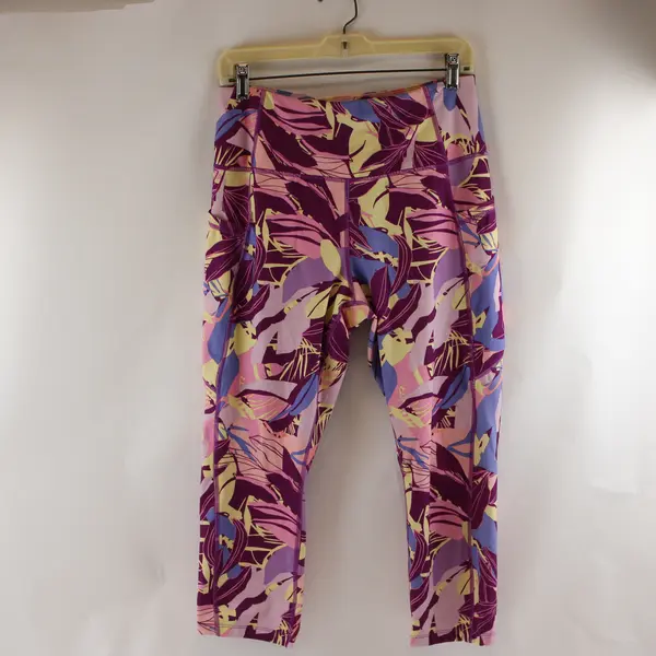 Avia Purple and Yellow Abstract Leaf Print Capri Leggings Women's Large 12-14