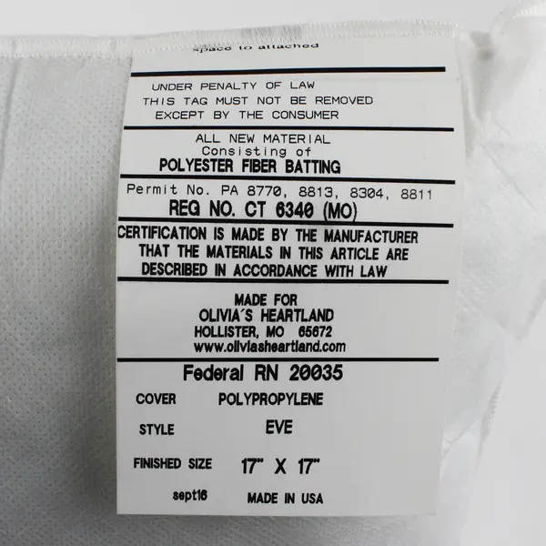 Olivia's Heartland Hollister Eve Square White 100% Polyester Pillow 17" x 17"