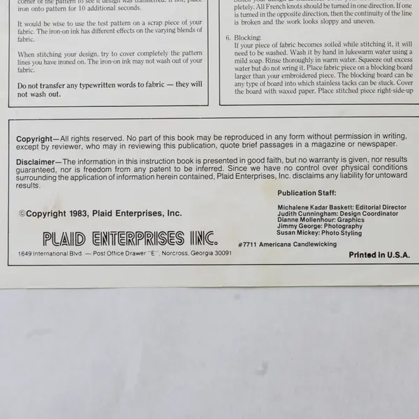 Vintage Americana Candlewicking Pattern Book, 1983 #7711
