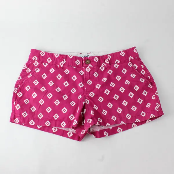 Old Navy Women's 4 Pink with White Designs 100% Cotton Chino Shorts 3" Inseam