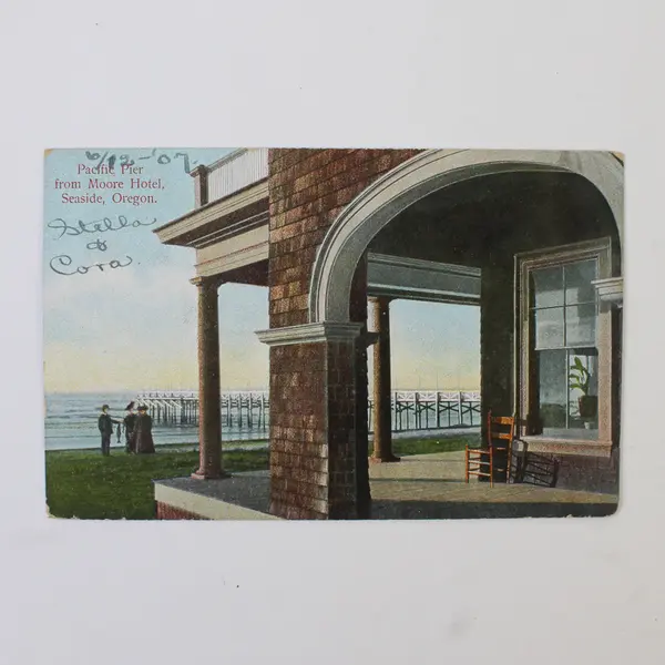Pacific Pier From Moore Hotel Seaside Oregon Color Litho Postcard 1910s 