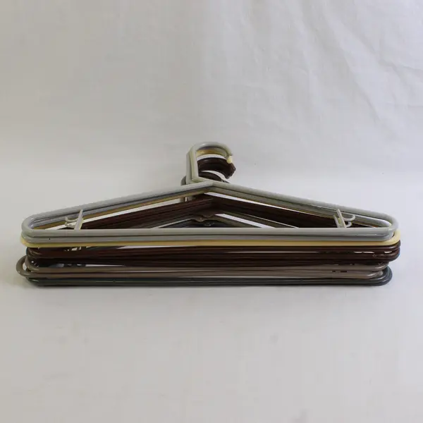 Mixed Lot of 10 Gray Brown and Beige Plastic Clothes Hangers