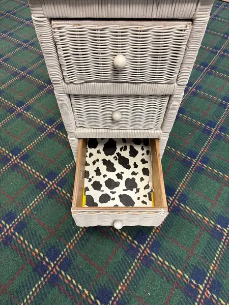 Unbranded 3 Drawer White Wicker Nightstand- Local Pickup Only