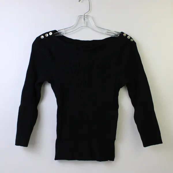 Caslon Women's L Black Knit Half Sleeve Boat Neck Stretch Sweater