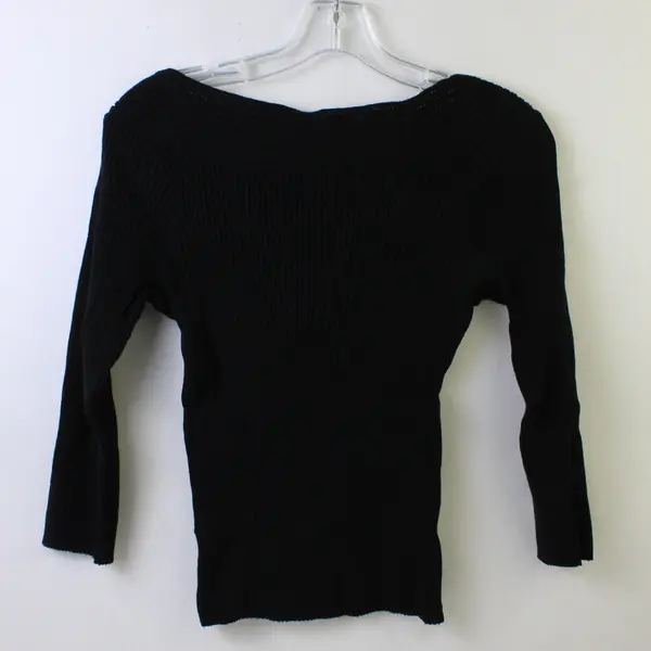 Caslon Women's L Black Knit Half Sleeve Boat Neck Stretch Sweater
