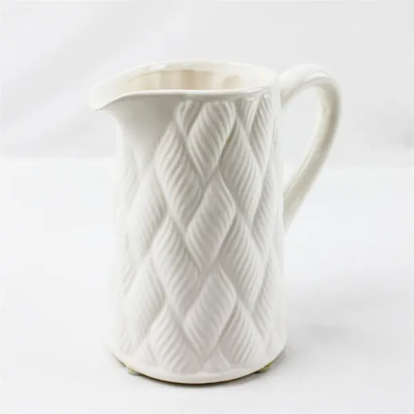 Vintage White Milk Glass Pitcher Quilt Pattern Collectible