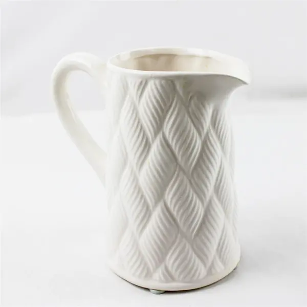 Vintage White Milk Glass Pitcher Quilt Pattern Collectible