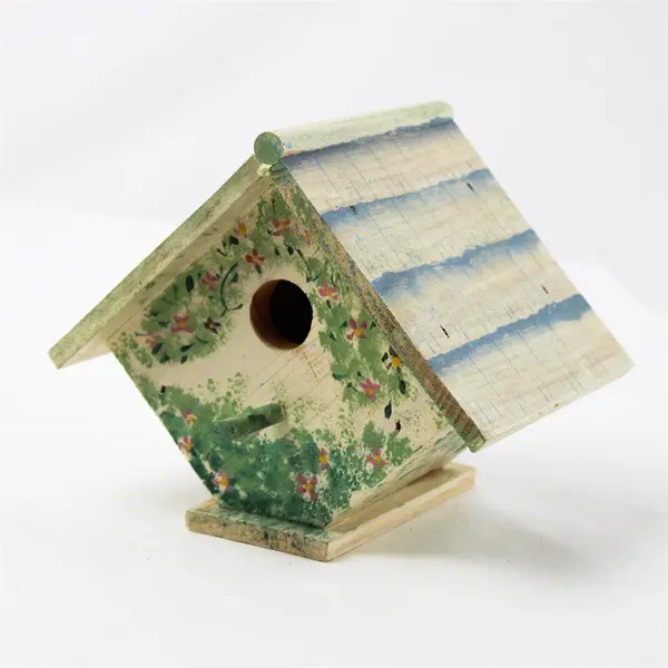 Painted Wooden Bird House Floral Design Decorative Collectible