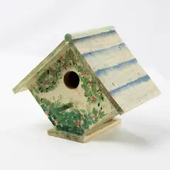 Painted Wooden Bird House Floral Design Decorative Collectible