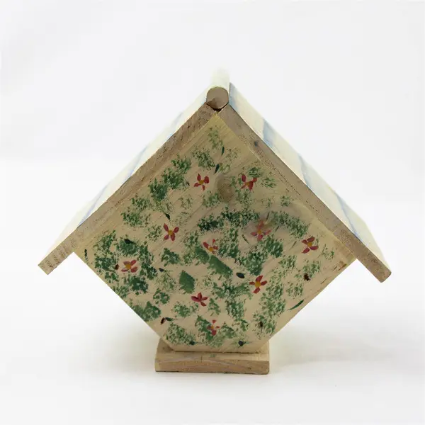 Painted Wooden Bird House Floral Design Decorative Collectible