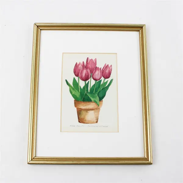 Carolyn Oltman Original Watercolor Pink Tulips 10.75x8.75 in