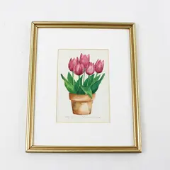 Carolyn Oltman Original Watercolor Pink Tulips 10.75x8.75 in