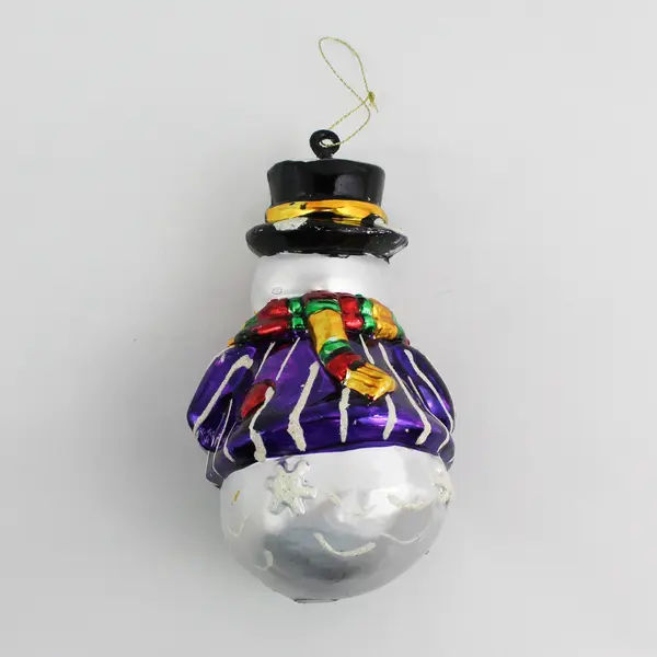 7 Inch Glass Snowman Wearing A Purple Coat And Black Top Hat Christmas Ornament