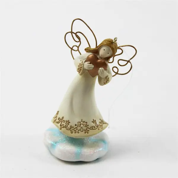 Angel Figurine on Blue Cloud Holding Heart Ornament Collectible