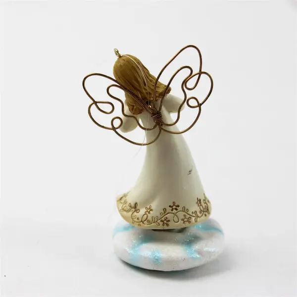 Angel Figurine on Blue Cloud Holding Heart Ornament Collectible