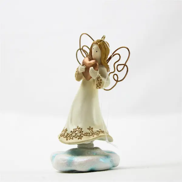 Angel Figurine on Blue Cloud Holding Heart Ornament Collectible