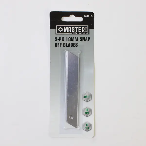 Master Mechanic 5 Pack 18mm 8-Point Snap Blades for Utility Knife