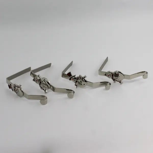 Set of 4 Stainless Steel Snowman Stocking Holders For Mantle, Fireplace, Shelf