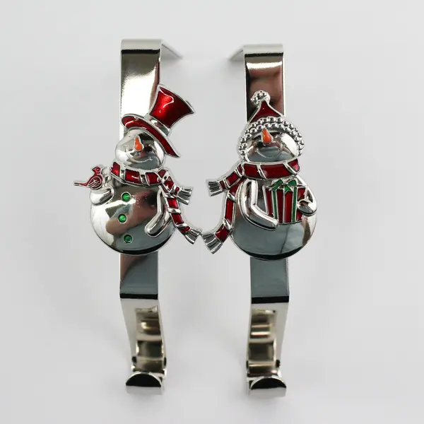 Set of 4 Stainless Steel Snowman Stocking Holders For Mantle, Fireplace, Shelf