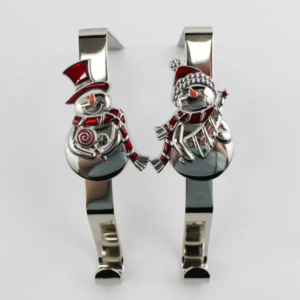 Set of 4 Stainless Steel Snowman Stocking Holders For Mantle, Fireplace, Shelf