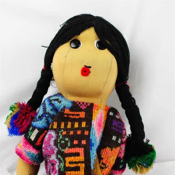 Handmade Guatemalan Hand-Stitched Cloth Doll 18in Folk Textile Collectible