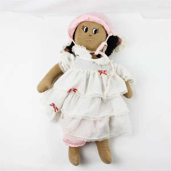Handmade Cloth Rag Doll White Dress 18in Soft Stuffed Sewn Features