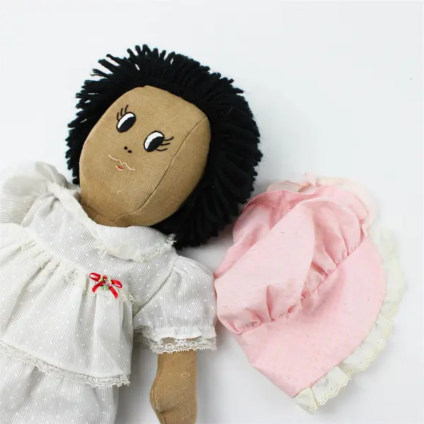 Handmade Cloth Rag Doll White Dress 18in Soft Stuffed Sewn Features