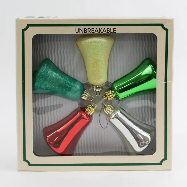 Vintage Box Of 5 Trim A Home Christmas Bell Ornaments Unbreakable