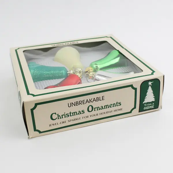 Vintage Box Of 5 Trim A Home Christmas Bell Ornaments Unbreakable