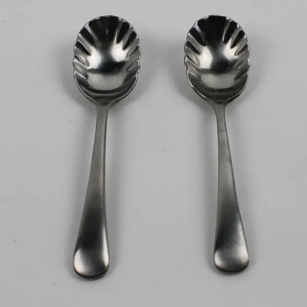 Lot of 2 Oneida Silver Chandler Brushed 18/10 SS Sugar Shell Spoons 6.25" HTF