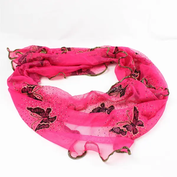 Pink Scarf Gold Trim Black Butterflies Print 66 x 16 Lightweight