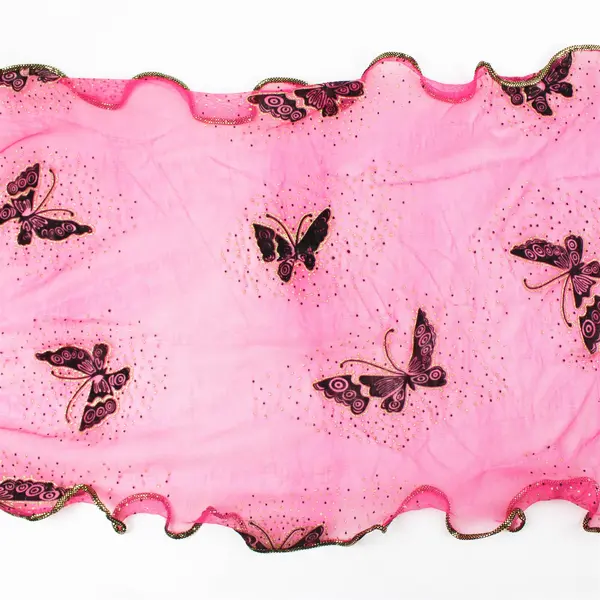 Pink Scarf Gold Trim Black Butterflies Print 66 x 16 Lightweight