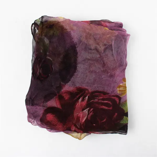 Purple Floral 100% Silk Scarf 52 x 20 in Lightweight