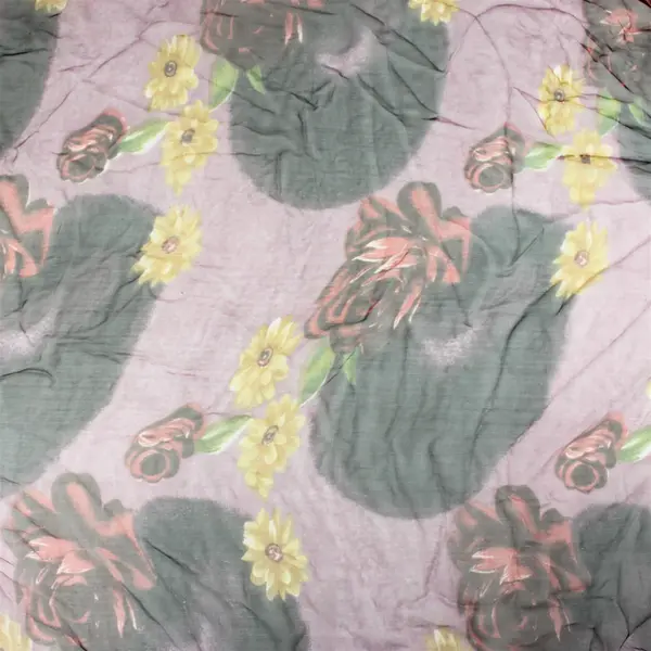 Purple Floral 100% Silk Scarf 52 x 20 in Lightweight