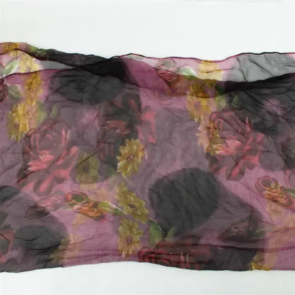 Purple Floral 100% Silk Scarf 52 x 20 in Lightweight